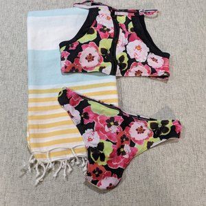 ZAFUL: High Neck Floral Zip Bikini Set (S)